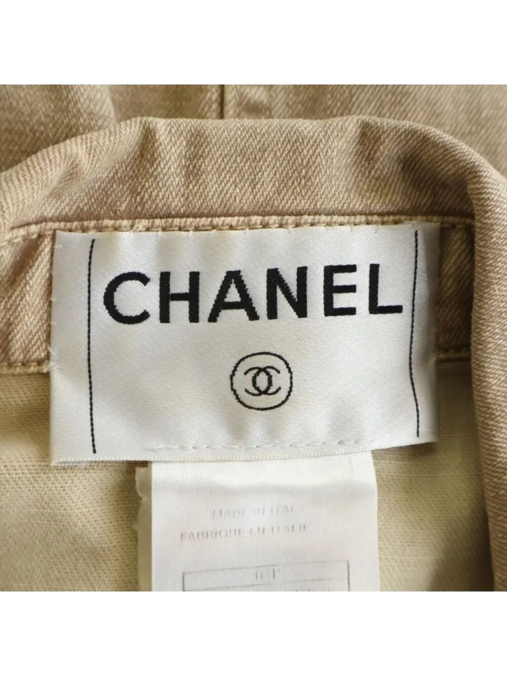 Chanel Vintage Denim Tailored Jacket CC Logo Button Beige